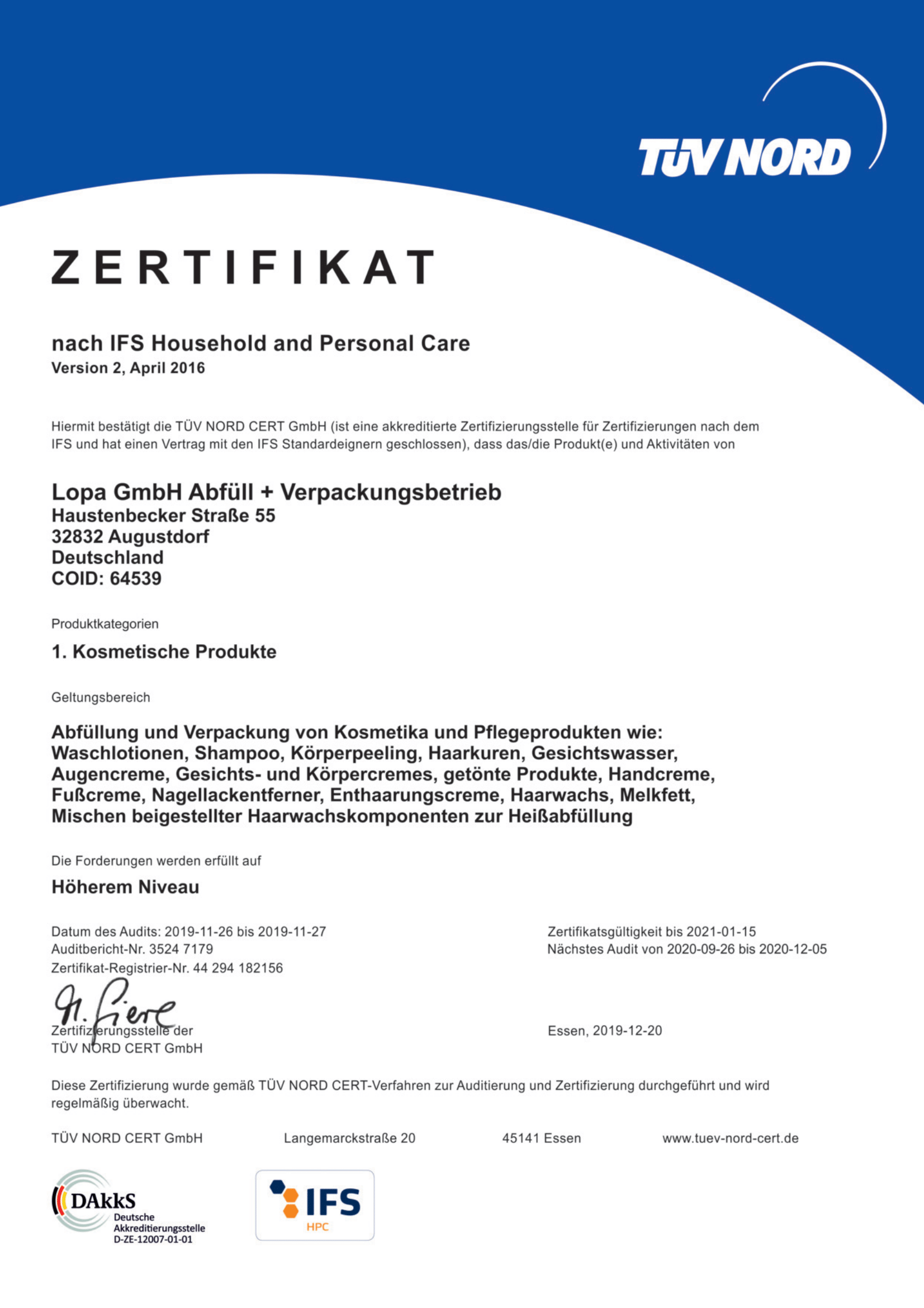LOPA GmbH Zertifikat TÜV NORD